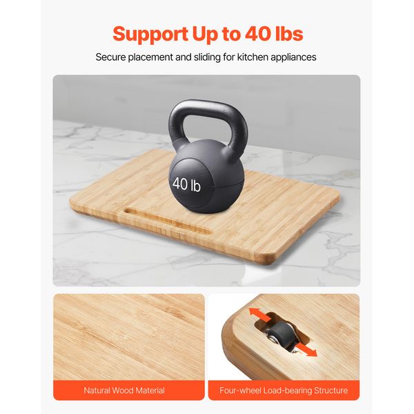 Appliance Slider, Small 10.5 x 13-inch, Rolling Sliding Tray with Rubber Wheels & Hollow Handle, Easy to Clean, Appliance Rolling Tray for Coffee Maker, Kitchen Countertop, Natural Wood - Image 3