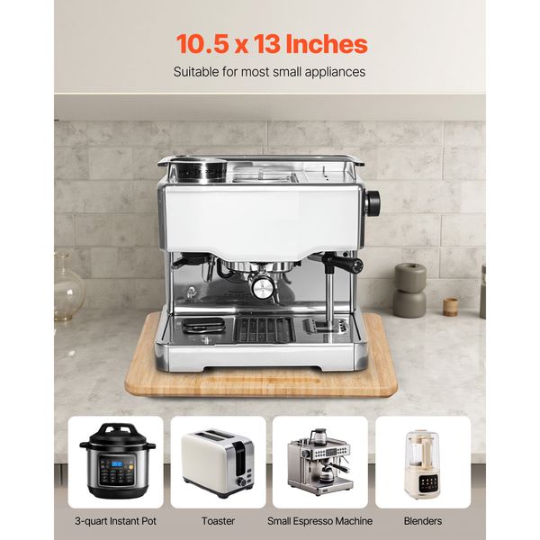 Appliance Slider, Small 10.5 x 13-inch, Rolling Sliding Tray with Rubber Wheels & Hollow Handle, Easy to Clean, Appliance Rolling Tray for Coffee Maker, Kitchen Countertop, Natural Wood - Image 4