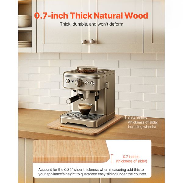 Appliance Slider, Small 10.5 x 13-inch, Rolling Sliding Tray with Rubber Wheels & Hollow Handle, Easy to Clean, Appliance Rolling Tray for Coffee Maker, Kitchen Countertop, Natural Wood - Image 5