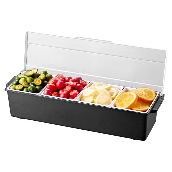 Chilled Condiment Server, 4 Compartment Ice Cooled Condiment Serving Container, Chilled Garnish Tray Bar Caddy with Lid, for Bartending & Serving Taco, Salad, Fruit, Home & Restaurant Supplies - Image 2