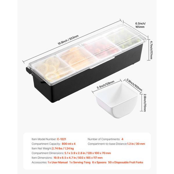 Chilled Condiment Server, 4 Compartment Ice Cooled Condiment Serving Container, Chilled Garnish Tray Bar Caddy with Lid, for Bartending & Serving Taco, Salad, Fruit, Home & Restaurant Supplies - Image 7