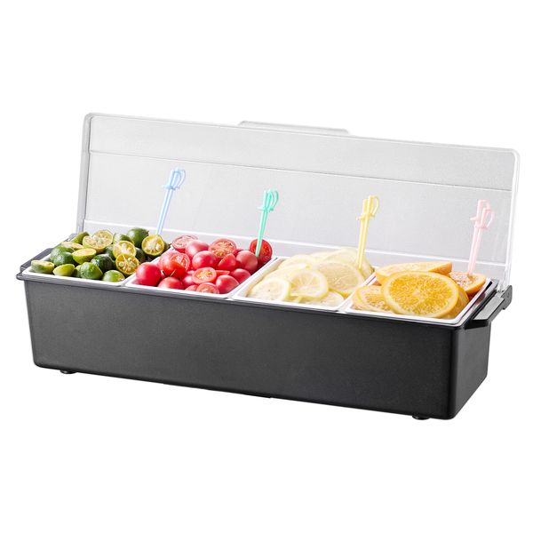 Chilled Condiment Server, 4 Compartment Ice Cooled Condiment Serving Container, Chilled Garnish Tray Bar Caddy with Lid, for Bartending & Serving Taco, Salad, Fruit, Home & Restaurant Supplies - Image 8