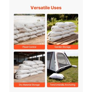 Heavy Duty Sand Bags, 50Pack 14 x 26, Empty Sandbags for Flooding with Tie Strings, Woven Polypropylene Sand Bag with 1600 Hours of UV Protection, 50Lbs Capacity
