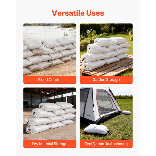 Heavy Duty Sand Bags, 50Pack 14 x 26, Empty Sandbags for Flooding with Tie Strings, Woven Polypropylene Sand Bag with 1600 Hours of UV Protection, 50Lbs Capacity