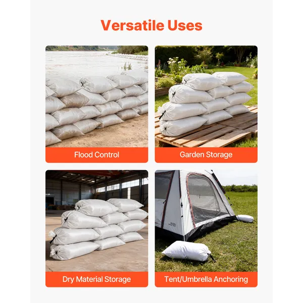 Heavy Duty Sand Bags, 50Pack 14 x 26, Empty Sandbags for Flooding with Tie Strings, Woven Polypropylene Sand Bag with 1600 Hours of UV Protection, 50Lbs Capacity - Image 2