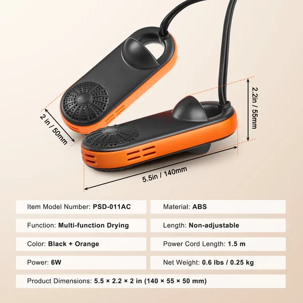 Portable Shoe Dryer, Electric Boot Dryer, Deodorized Boot Warmers/Dryer with Quick & Even Drying for Cotton Slippers, Snow Boots, Leather Shoes, Canvas Shoes, Socks, Black & Orange - Image 9