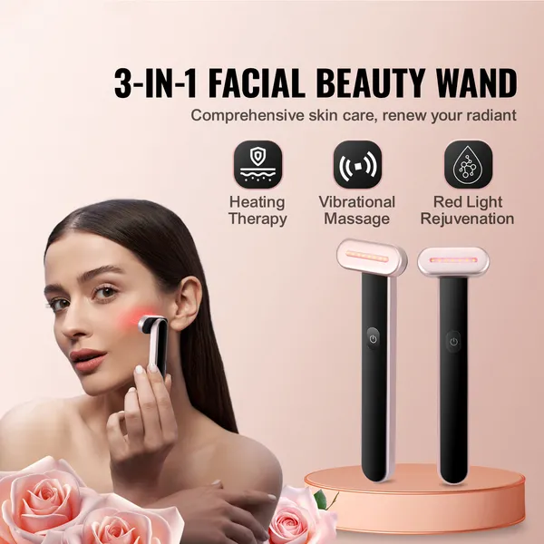 Red Light Therapy Wand for Face and Neck, 3-in-1 LED Facial Wand Red Light Therapy Device with Heating Therapy| Vibrating Facial Massage, Portable LED Beauty Wand - Image 4