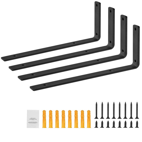 Shelf Bracket, Heavy Duty Floating Shelf Brackets 10 x 6 in, 4 Pcs Brackets for Shelves, 5mm Thick Matte Black L Shelf Bracket,Steel Shelving Brackets with 160 lbs Load Capacity - Image 2