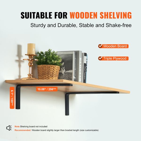 Shelf Bracket, Heavy Duty Floating Shelf Brackets 10 x 6 in, 4 Pcs Brackets for Shelves, 5mm Thick Matte Black L Shelf Bracket,Steel Shelving Brackets with 160 lbs Load Capacity - Image 4