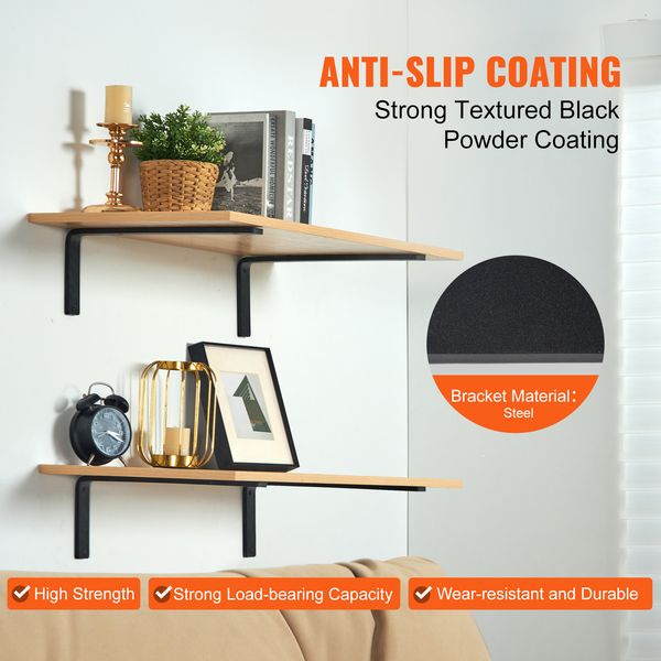 Shelf Bracket, Heavy Duty Floating Shelf Brackets 10 x 6 in, 4 Pcs Brackets for Shelves, 5mm Thick Matte Black L Shelf Bracket,Steel Shelving Brackets with 160 lbs Load Capacity - Image 5