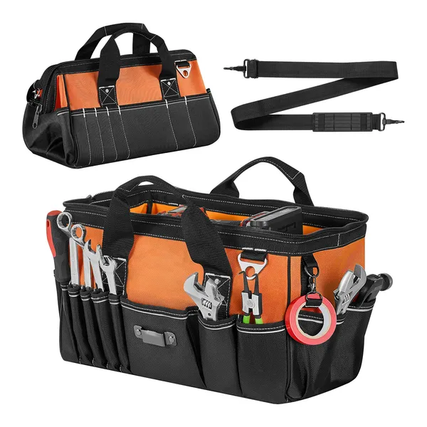 Tool Bag, 15.7 Inch, 33-Pocket Portable Tool Box Organizer Storage, Toolbox with Soft Handle, Large Zipper, Adjustable Shoulder Strap, Carrying Toolbag, for Men Women Dad Husband Fathers Day - Image 2