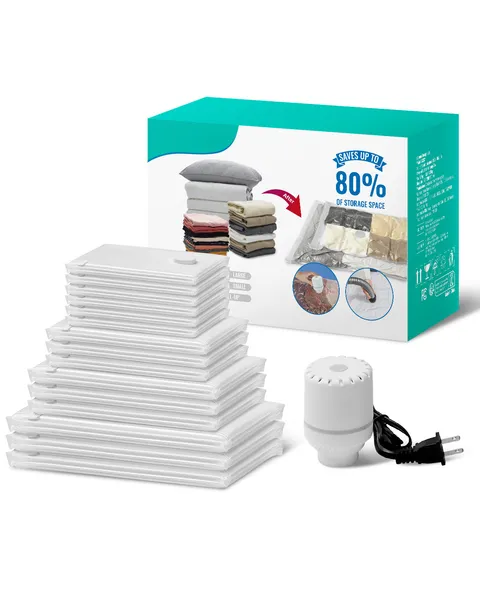 Vacuum Storage Bags, 15 Pack Space Saver Seal Bag(3 Jumbo/3 Large/3 Medium/3 Small/3 Roll), Compression Airtight Zipper Space Bags with Electric Pump, for Cloth, Bedding, Blanket, Pillow, Travel - Image 5