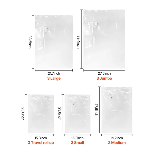 Vacuum Storage Bags, 15 Pack Space Saver Seal Bag(3 Jumbo/3 Large/3 Medium/3 Small/3 Roll), Compression Airtight Zipper Space Bags with Electric Pump, for Cloth, Bedding, Blanket, Pillow, Travel - Image 7
