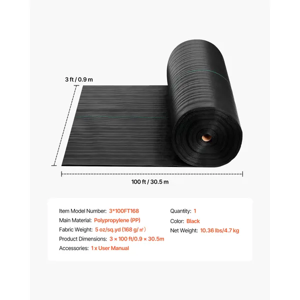 Weed Barrier Fabric Heavy Duty, 3x100FT 5oz Landscape Fabric, Woven Weed Blocker Fabrics, Garden Fabrics Weeds Barrier, Weeds Control Ground Cover, Geotextile Webbing, Gardening Mat, Black - Image 8