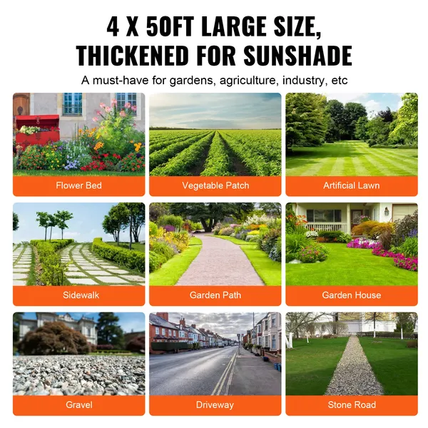 Weed Barrier Landscape Fabric, 4*50FT Heavy Duty Garden Weed Fabric, Woven PP Weed Control Fabric, Driveway Fabric, Geotextile Fabric for Landscaping, Ground Cover, Weed Blocker Weed Mat, Black - Image 7